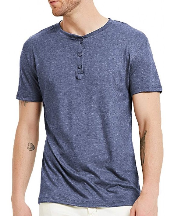 SALNIER Mens Casual Henley Shirt Slim Fit T Shirts Cotton Shirts Short Sleeve Blue S at Men’s Clothing store