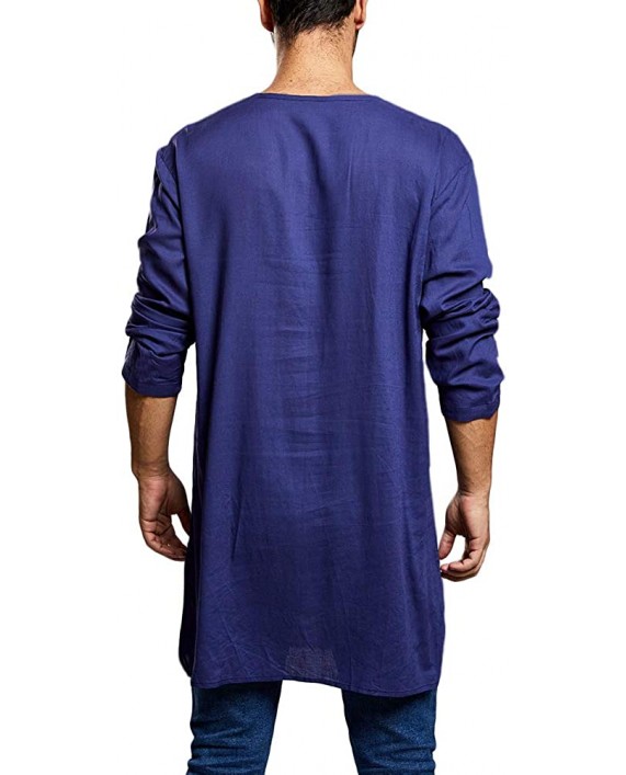 Taoliyuan Mens Kaftan Henley Shirts Tunic Longline Loose Fit Long Sleeve Light Kurta Pajama Sleepshirts at Men’s Clothing store
