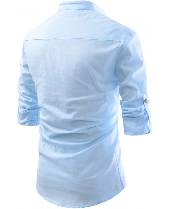 TheLees Transform Roll-Up Sleeve Mandarin Henley Neck Linen Shirts
