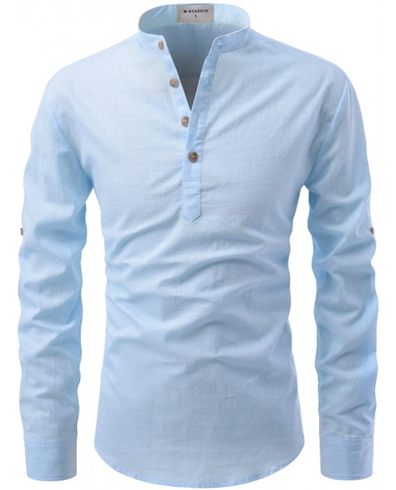 TheLees Transform Roll-Up Sleeve Mandarin Henley Neck Linen Shirts