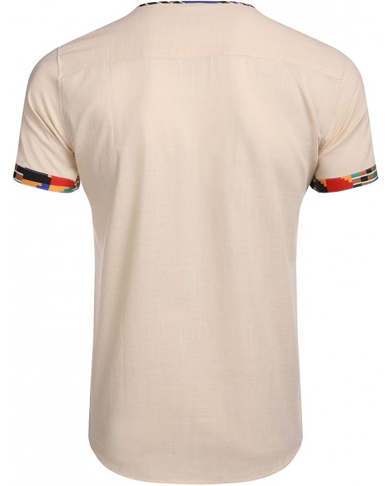 URRU Men's Line Short Sleeve Cotton Summer Casual Beach Slim Fit Henley Fashion Shirt with Front Pocket S-XXL