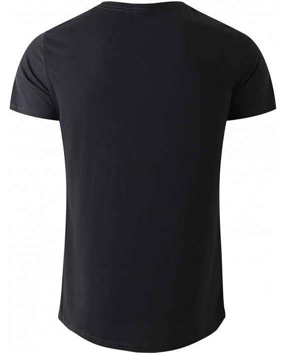 WEMELY Mens Henley Curved Hem Long Short Sleeve T-Shirt at Men’s Clothing store