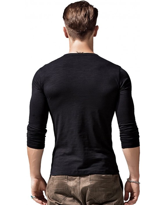 XSHANG Mens Long Sleeve Button Up Henley T Shirts Slim Fit Stretchy Athletic Casual Tee Black at Men’s Clothing store
