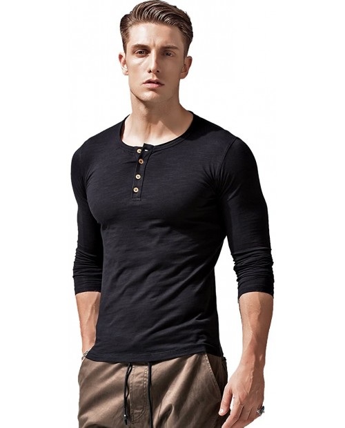 XSHANG Mens Long Sleeve Button Up Henley T Shirts Slim Fit Stretchy Athletic Casual Tee Black at  Men’s Clothing store