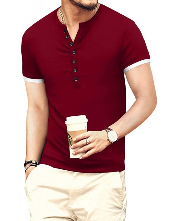 YTD Mens Casual Slim Fit Basic Henley Short Sleeve Fashion Summer T-Shirt at Men’s Clothing store