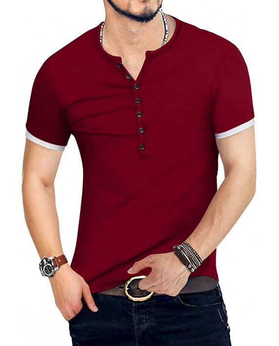 YTD Mens Casual Slim Fit Basic Henley Short Sleeve Fashion Summer T-Shirt at Men’s Clothing store