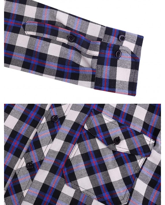 Aibrou Men's Casual Long Sleeve Plaid Flannel Shirt Button Front with Chest Flap Pocket at Men’s Clothing store
