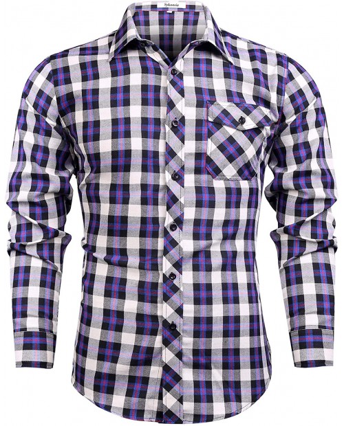 Aibrou Men's Casual Long Sleeve Plaid Flannel Shirt Button Front with Chest Flap Pocket at  Men’s Clothing store