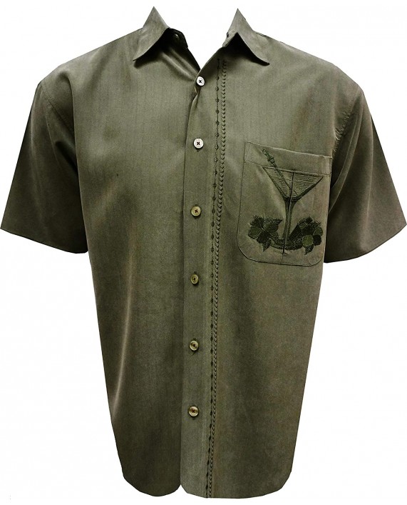 Bamboo Cay Mens Short Sleeve Martini Olivas Casual Embroidered Woven Shirt