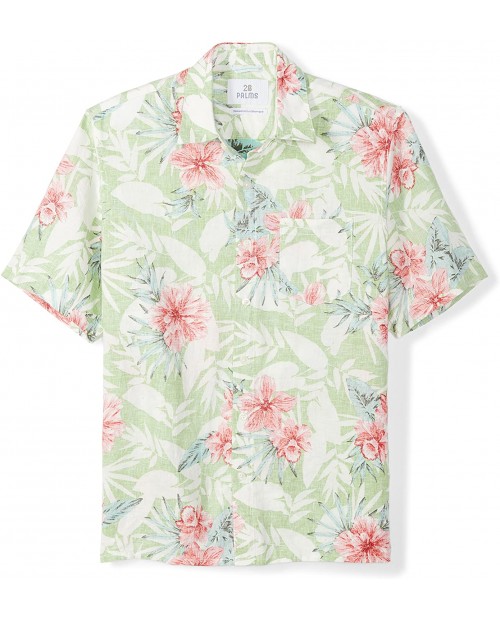  Brand - 28 Palms Men's Relaxed-Fit 100% Linen Reverse Print Shirt
