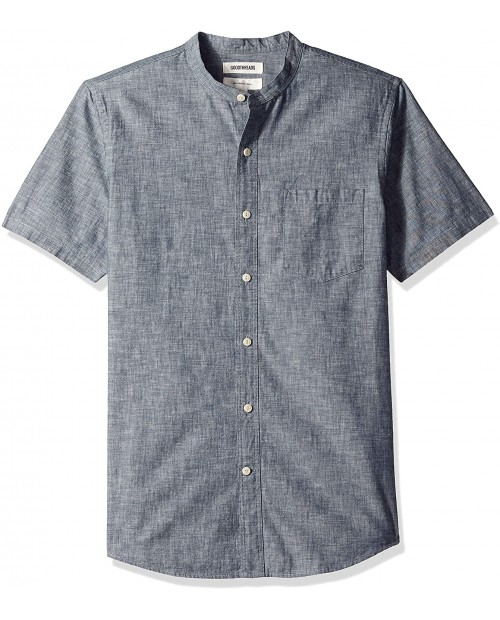  Brand - Goodthreads Men's Slim-Fit Short-Sleeve Band-Collar Chambray Shirt
