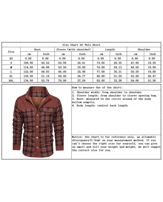 chouyatou Men's Winter Thick Fuzzy Sherpa Lined Corduroy Plaid Button Up Flannel Shirt Jacket at Men’s Clothing store