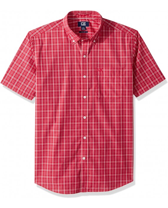 Cutter & Buck Men's Medium Plaid Easy Care Button Down Short Sleeve Shirts at Men’s Clothing store