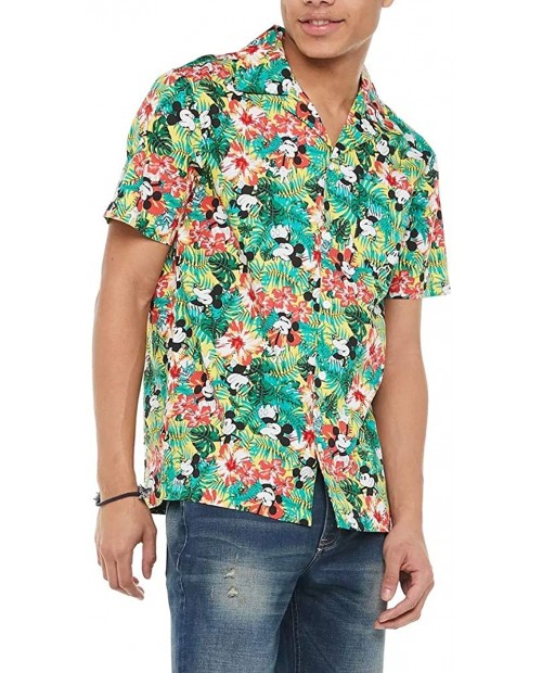 Disney Men's Mickey Mouse Floral Button Up Hawaiian Shirt at  Men’s Clothing store