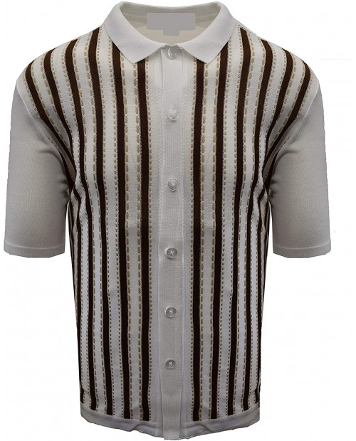 EDITION S Men’s Short Sleeve Knit Shirt- California Rockabilly Style Vertical Line with Saddle Stitch Accents