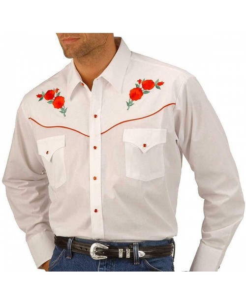 ELY CATTLEMAN Men's Long Sleeve Western Shirt with Rose Embroidery at  Men’s Clothing store