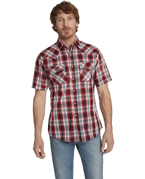 ELY CATTLEMAN Men's Short Sleeve Textured Plaid Sawtooth Pocket Western Shirt at  Men’s Clothing store