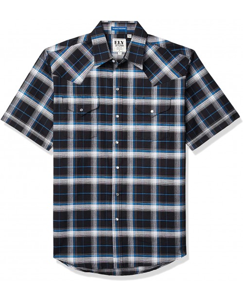 ELY CATTLEMAN Men's Short Sleeve Wrinkle Free Oxford Plaid Western Shirt at  Men’s Clothing store