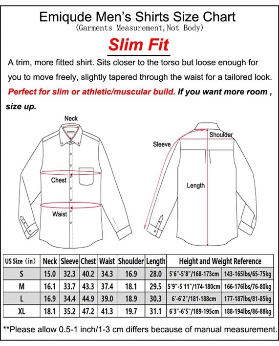 Emiqude Men's 100% Cotton Slim Fit Long Sleeve Button Down Plaid Dress Shirt at Men’s Clothing store