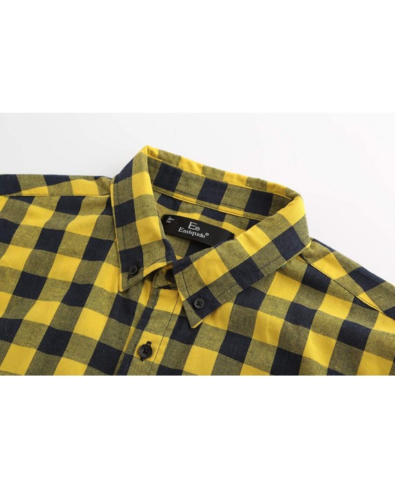 Emiqude Men's 100% Cotton Slim Fit Long Sleeve Button Down Plaid Dress Shirt at Men’s Clothing store