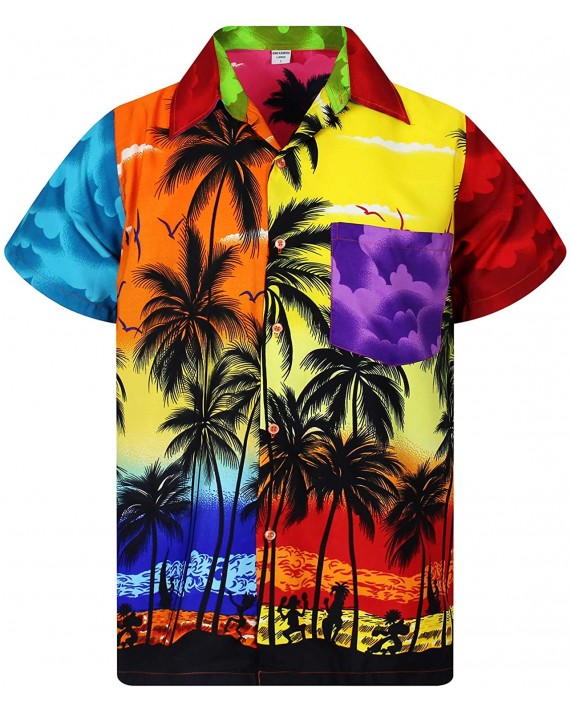 Funky Hawaiian Shirt for Men Short-Sleeve Front-Pocket Hawaiian-Print Every Shirt is a Unique Mix Beachdesigns at Men’s Clothing store