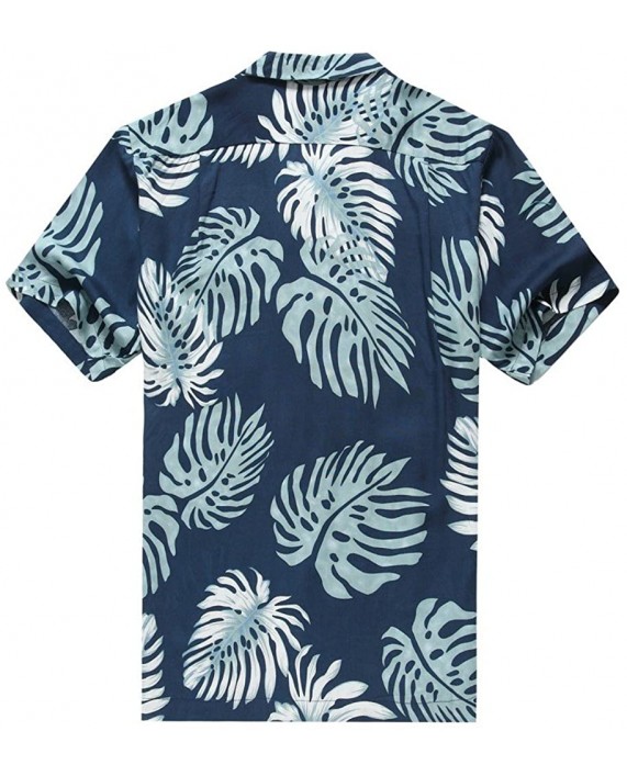 Hawaii Hangover Men's Hawaiian Shirt Aloha Shirt Palm Leaves in Navy Blue at Men’s Clothing store
