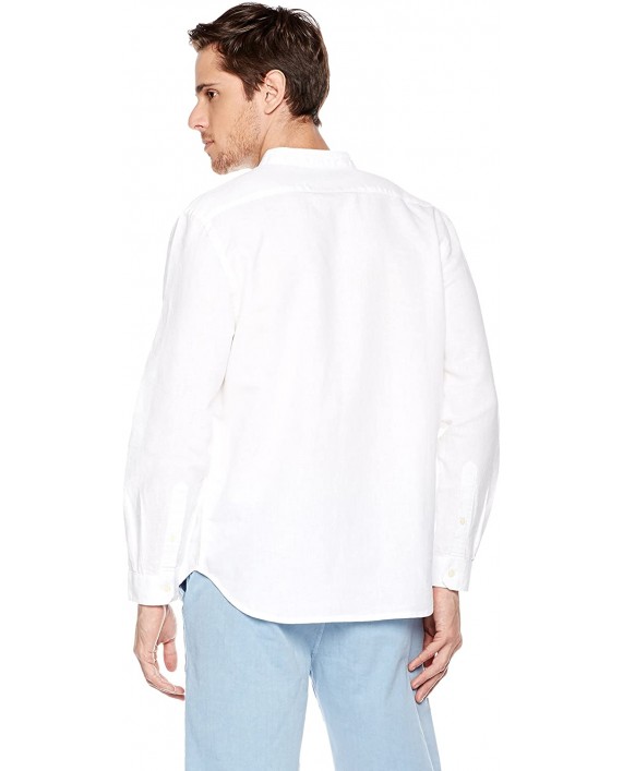 Isle Bay Linens Men's Linen Cotton Blend Roll-up Long Sleeve Band Collar Woven Shirt