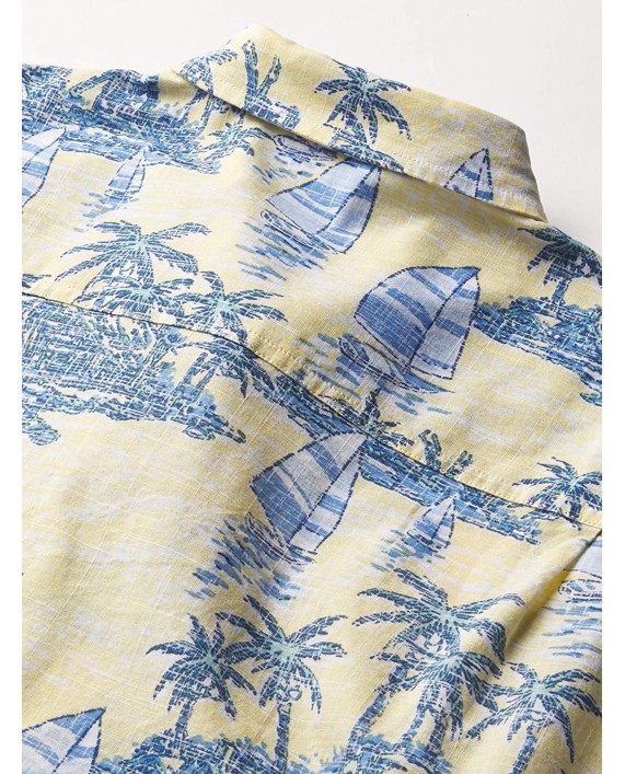 IZOD Men's Big & Tall Tall Saltwater Dockside Chambray Short Sleeve Button Down Pattern Shirt Lemon 3X-Large Big at Men’s Clothing store