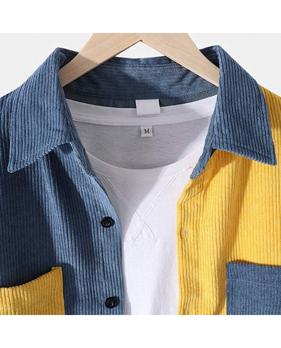 KEDERA Mens Corduroy Patchwork Shirts Casual Button Up Long Sleeve Dress Shirt at Men’s Clothing store