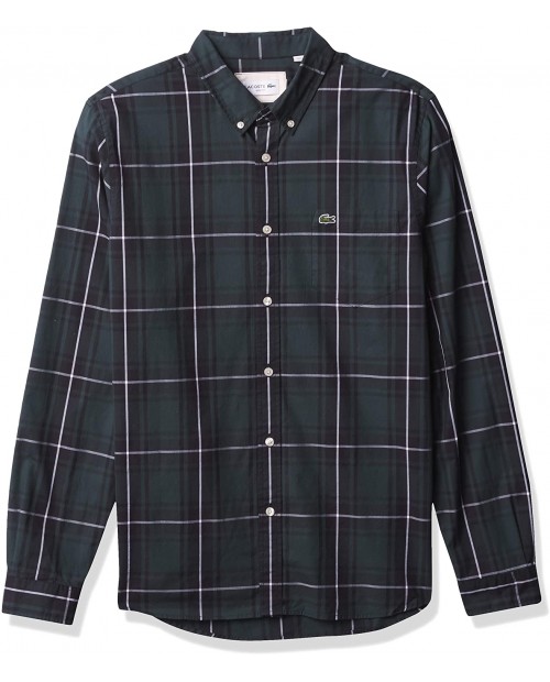Lacoste Men's Long Sleeve Plaid Slim Fit Poplin Shirt at Men’s Clothing store