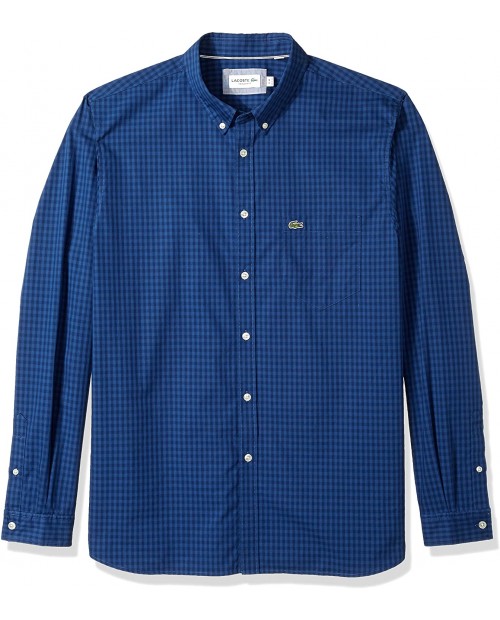 Lacoste Men's Long Sleeve with Pocket Gingham Poplin Regular Fit Woven Shirt CH9559 at  Men’s Clothing store