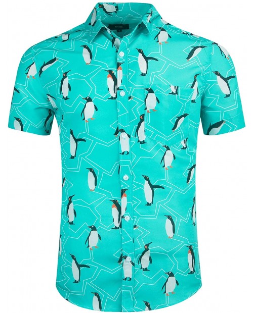 NUTEXROL Mens Aloha Hawaiian Shirt Flamingos Printed Casual Short Sleeve Beach Wear