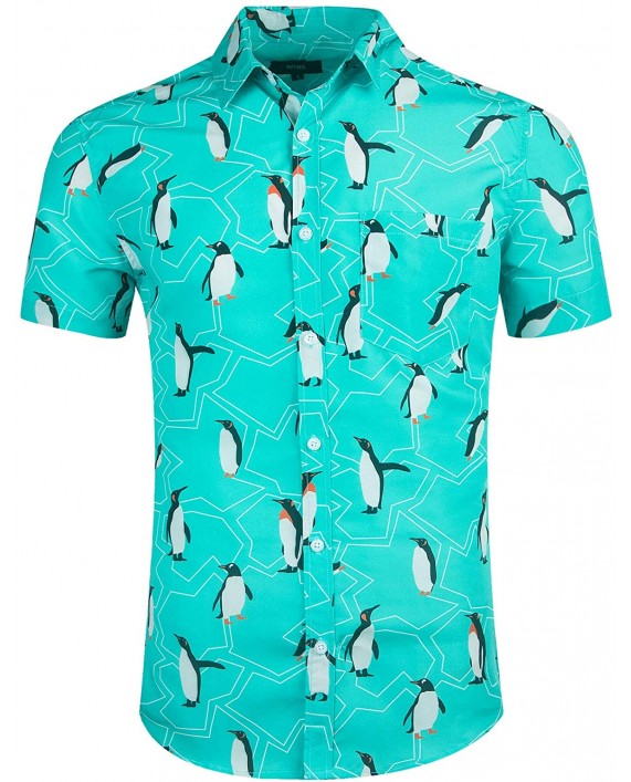 NUTEXROL Mens Aloha Hawaiian Shirt Flamingos Printed Casual Short Sleeve Beach Wear