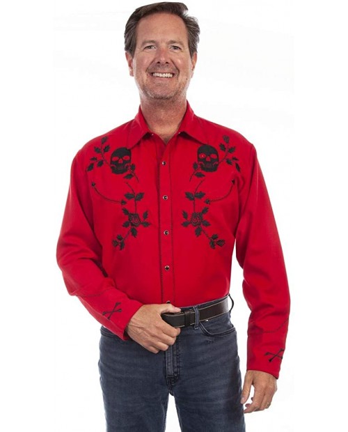 Scully Men's Skull and Roses Embroidered Retro Long Sleeve Western Shirt - P-771 Blk at  Men’s Clothing store