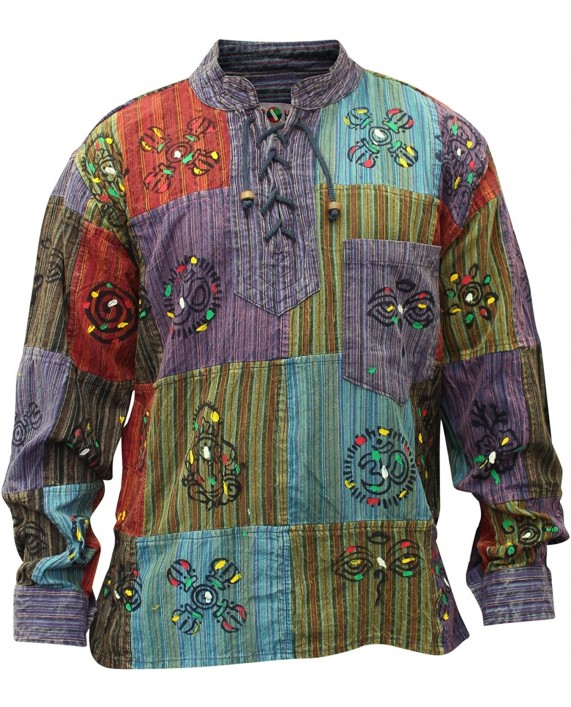 shopoholic fashion Mens Patchwork Stonewashed Hippie Shirt at Men’s Clothing store