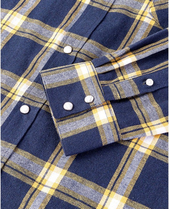 Snap Buttons Flannel Shirts for Men Regular Fit Mens Long Sleeve Shirt