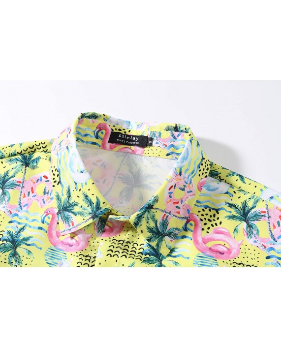 SSLEIAY Men's Flamingos Casual Short Sleeve Aloha Hawaiian Shirt Snowflake Christmas Collared Shirt at Men’s Clothing store