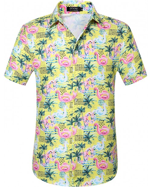 SSLEIAY Men's Flamingos Casual Short Sleeve Aloha Hawaiian Shirt Snowflake Christmas Collared Shirt at Men’s Clothing store