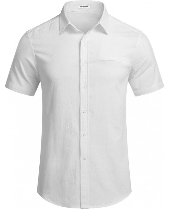 Tinkwell Mens Casual Short Sleeve Shirts Slim Fit Button-Down Stand Collar with Pocket Cotton Summer Shirt at Men’s Clothing store