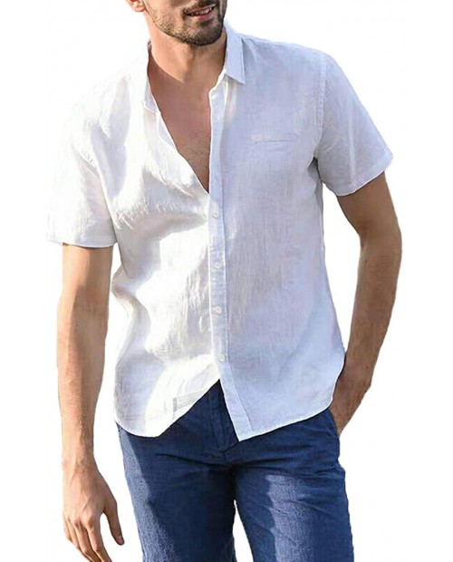 Tinkwell Mens Casual Short Sleeve Shirts Slim Fit Button-Down Stand Collar with Pocket Cotton Summer Shirt at  Men’s Clothing store