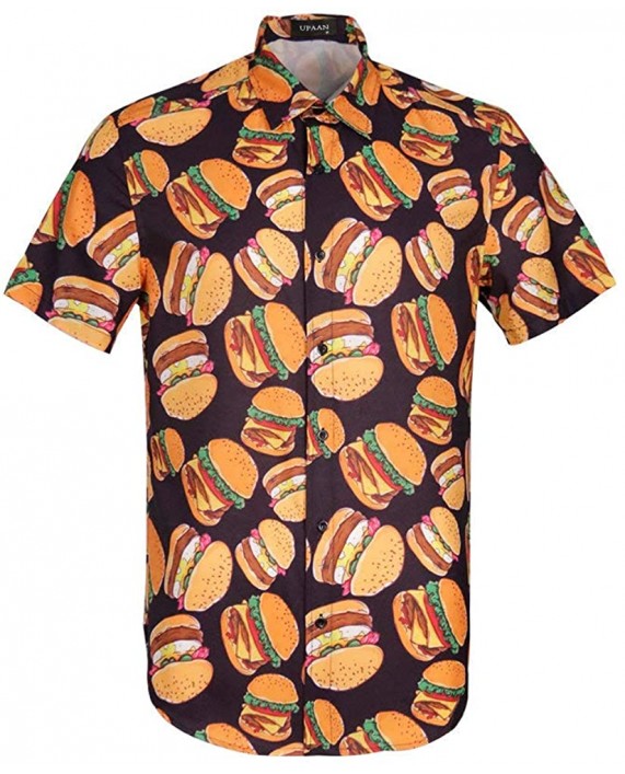 UPAAN Men's Food Print Shirts Hawaiian Short Sleeve Casual Tropical Funky Button Down Shirt at Men’s Clothing store