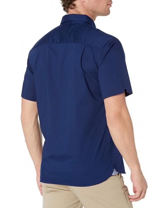Van Heusen Men's Slim Fit Never Tuck Short Sleeve Solid Button Down Shirt at Men’s Clothing store