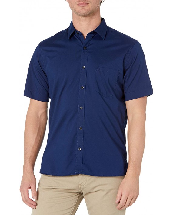 Van Heusen Men's Slim Fit Never Tuck Short Sleeve Solid Button Down Shirt at Men’s Clothing store