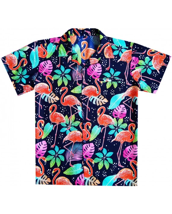 Varnit Crafts Hawaiian Shirt for Mens Flamingo Button-Down Relaxed-Fit at Men’s Clothing store