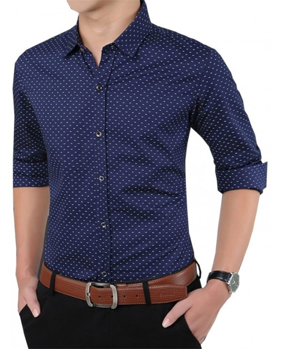 YTD Mens 100% Cotton Casual Slim Fit Long Sleeve Button Down Printed Dress Shirts at Men’s Clothing store