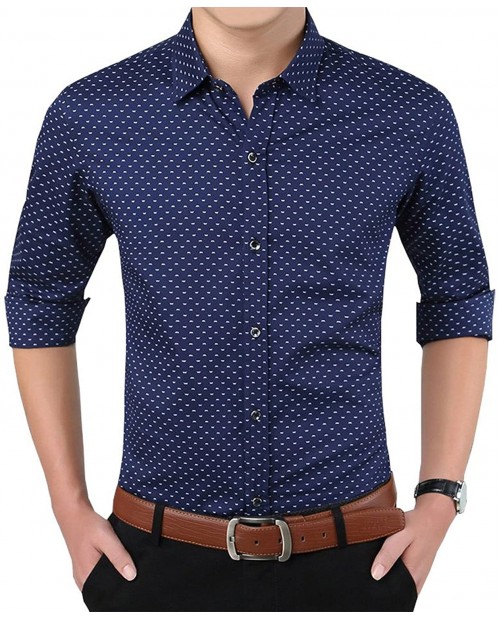 YTD Mens 100% Cotton Casual Slim Fit Long Sleeve Button Down Printed Dress Shirts at  Men’s Clothing store