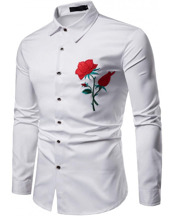ZEROYAA Mens Hipster Embroidery Design Slim Fit Long Sleeve Button Down Dress Shirts at Men’s Clothing store