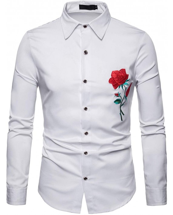 ZEROYAA Mens Hipster Embroidery Design Slim Fit Long Sleeve Button Down Dress Shirts at Men’s Clothing store
