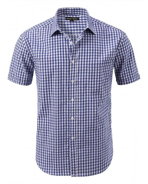 7 Encounter Men's Slim-Fit Plaid Oxford Short Sleeve Shirt at Men’s Clothing store