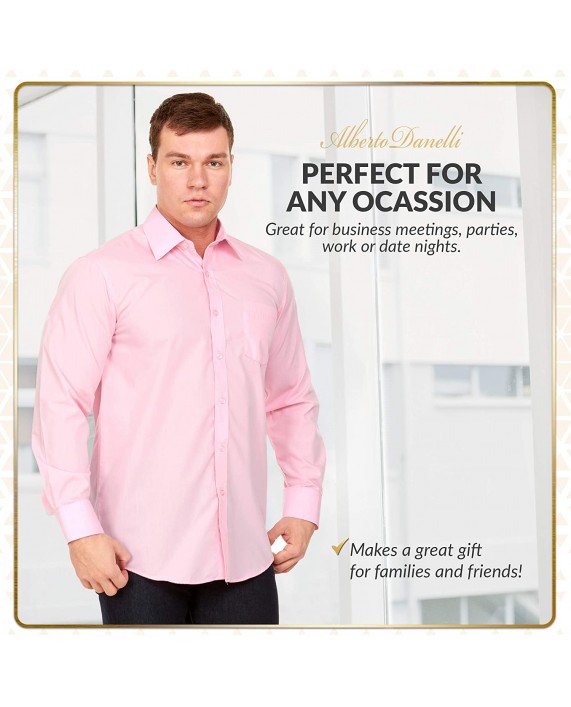 Alberto Danelli Men's Solid Long Sleeve Dress Shirt Blush Large 16-16.5 Neck 34 35 Sleeve at Men’s Clothing store